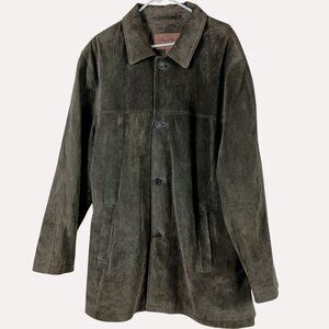 Newport Harbor Suede Leather Jacket Mens XL Olive Green 90s Indie Button Front